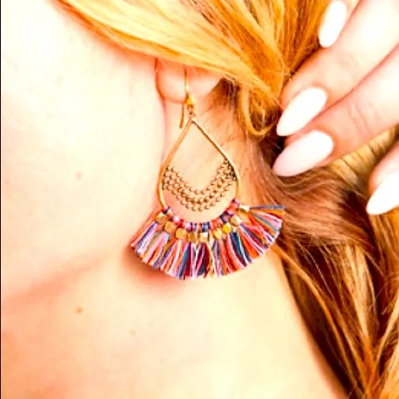 Stella & Dot | Roman Chandelier Fringe Earrings—Gold + Rainbow Multi Col… - Picture 2 of 3